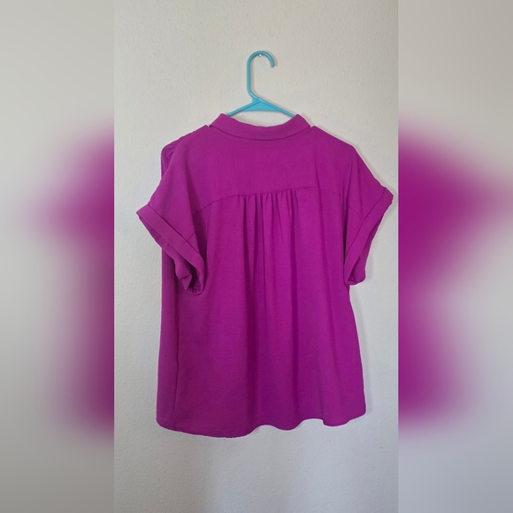 Calvin Klein Purple Short Sleeve Collared Lightweight Office Blouse Size Large - Picture 3 of 3